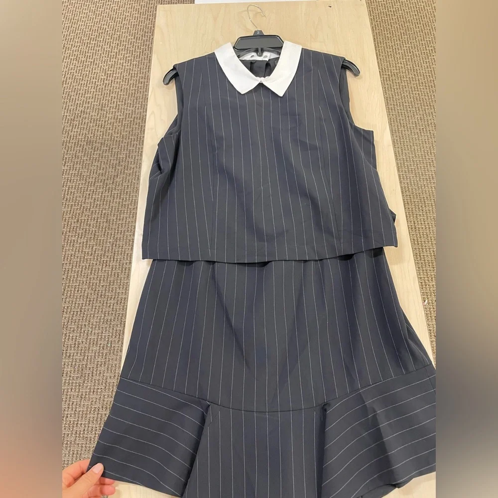 BCBGMAXAZRIA Pinstripe Sleeveless Open Back Collar Detail Work Dress - Picture 1 of 6